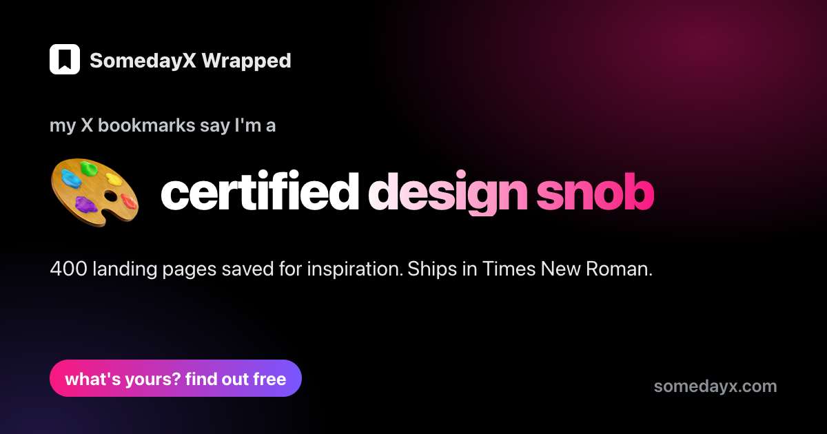 Wrapped persona card: certified design snob