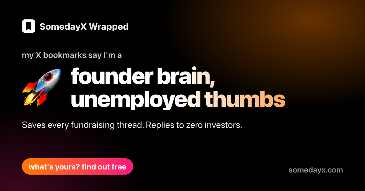 Wrapped persona card: founder brain, unemployed thumbs